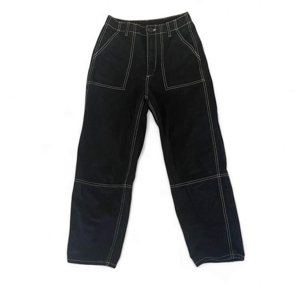 Black Wide-Leg Pants with Contrast Stitching